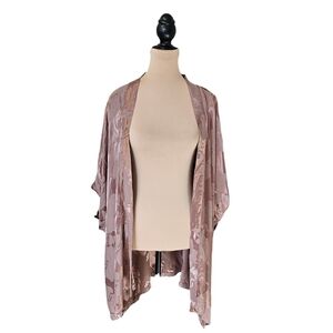 Paper Label Brown Satin Floral Pattern Shawl Cardigan Sz XS / S